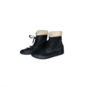 Converse Black Leather High Top Sneakers with Sherpa Lining - Women’s Size 7